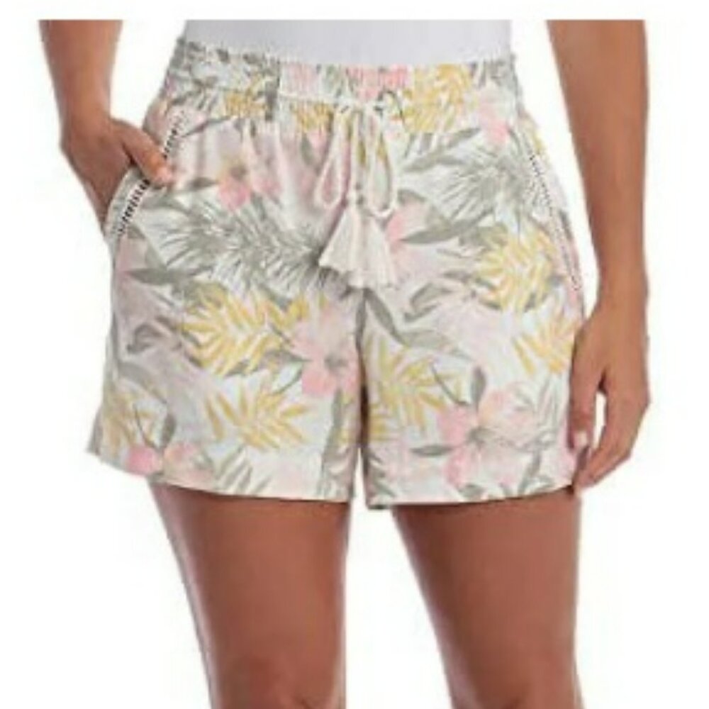 Briggs New York Linen Blend Pull-On Summer Shorts Floral